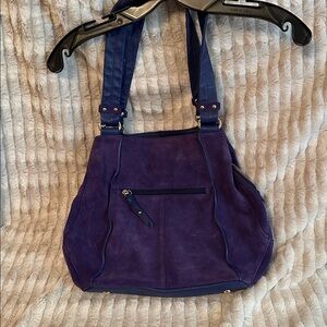 Tignanello Purple & Blue Suede Leather Gold Interior Bag